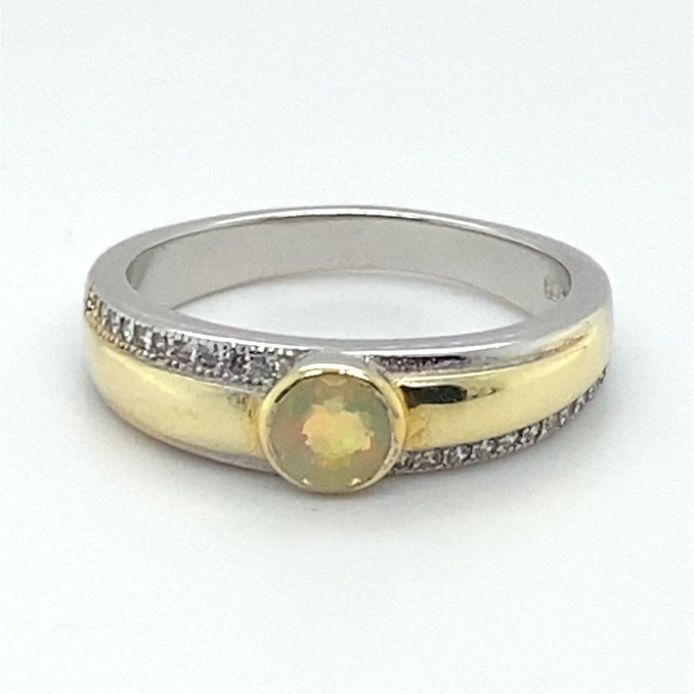 White Opal .50ct Rhodium Finish Solid Silver Ring